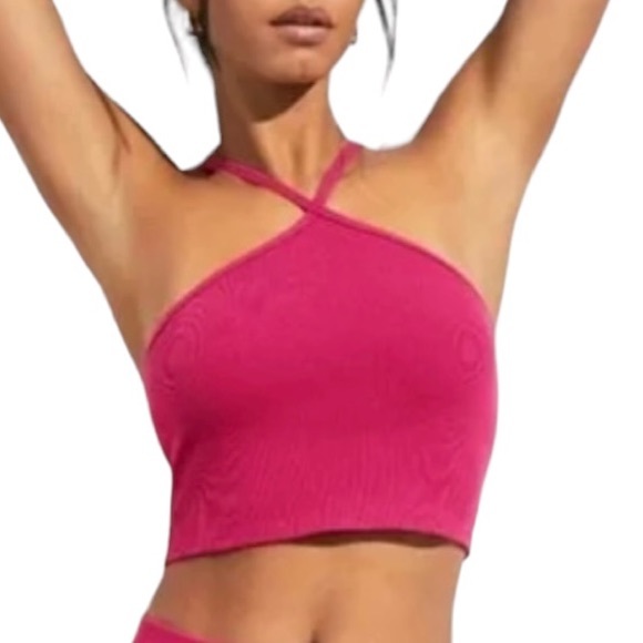 ALO Yoga Other - Alo Yoga Goddess Ribbed Cross Crop Top Sports Bra In Magenta Crush Women’s Sz XS